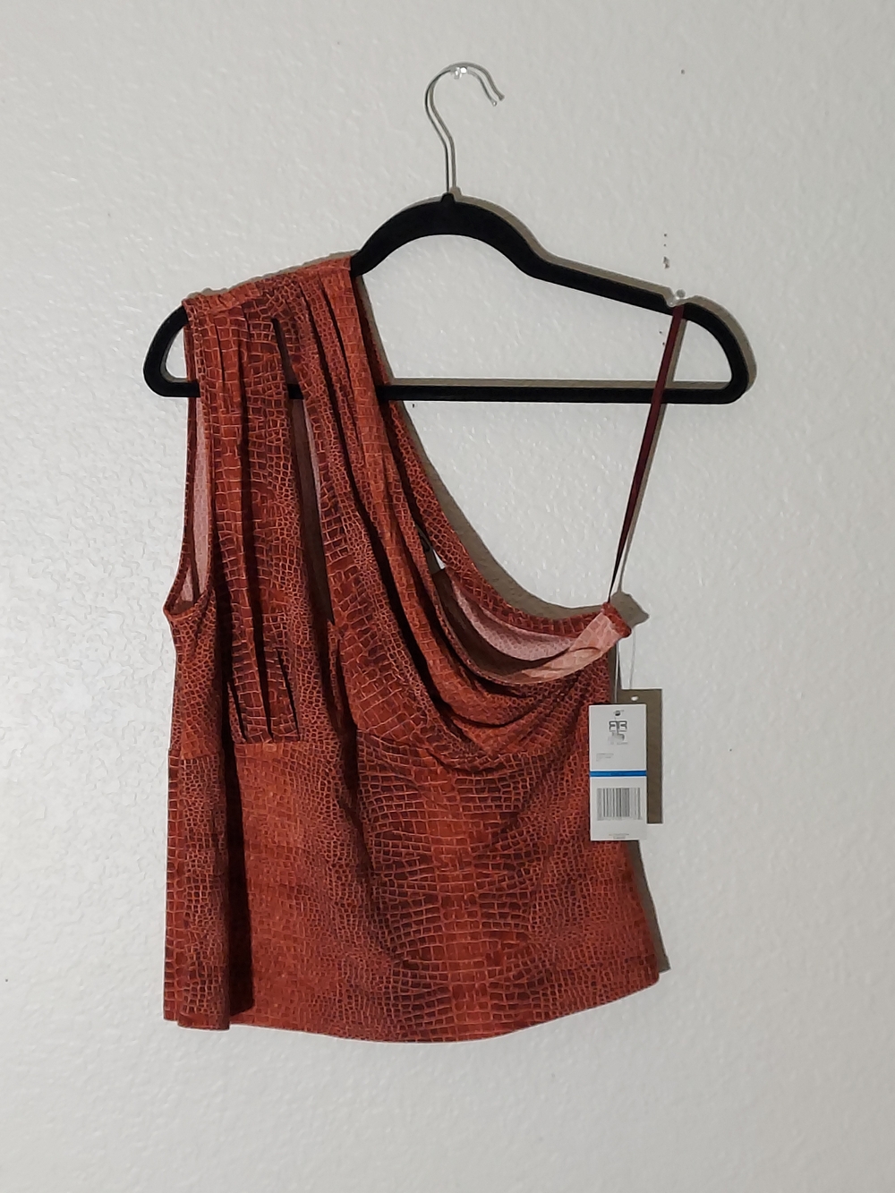ROBERT RODRIGUEZ Rust Croc Print Open Shoulder Cutout Top WM Size XL NWT
